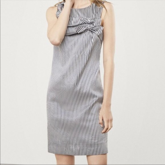 NWOT Banana Republic Preppy Navy and Metallic Silver Stripe Shift Dress Size 12 - Picture 1 of 16